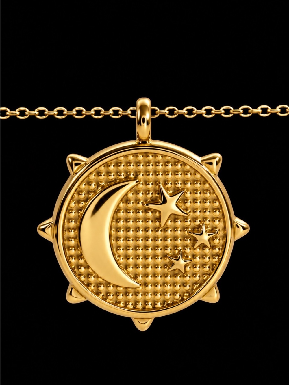 Midnight~ Night Sky Crescent Moon Triple Star Celestial Heaven Pinwheel Necklace